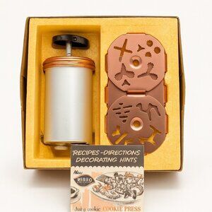 Mirro Dial A Cookie Press spritz NOS unused 1960's + 3 discs Vintage Copper Alum